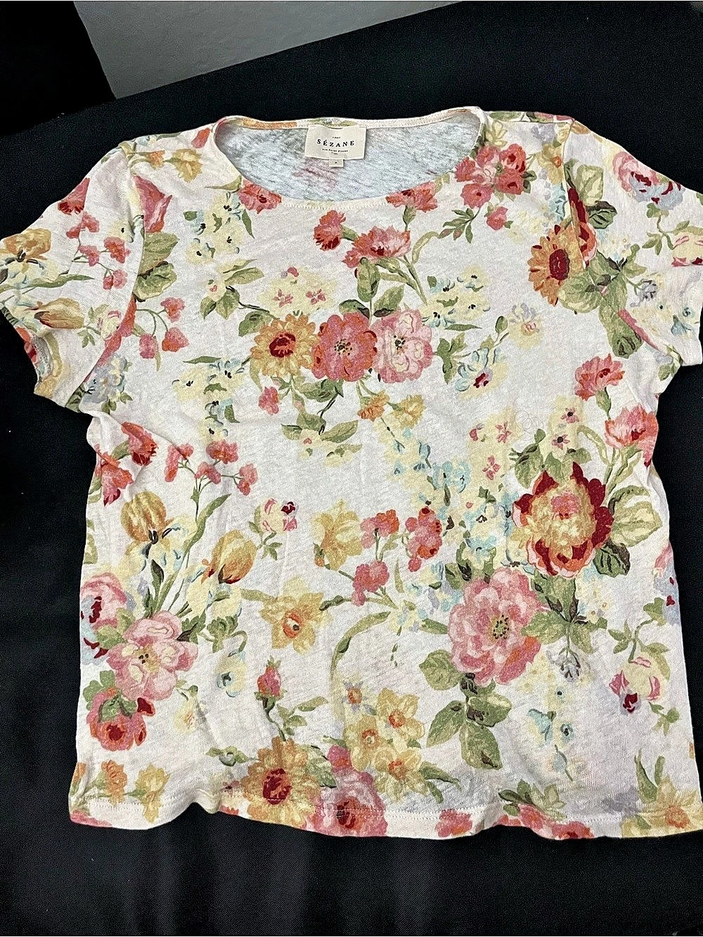 Sézane Andrea T-Shirt Floral Top White & Pink Small